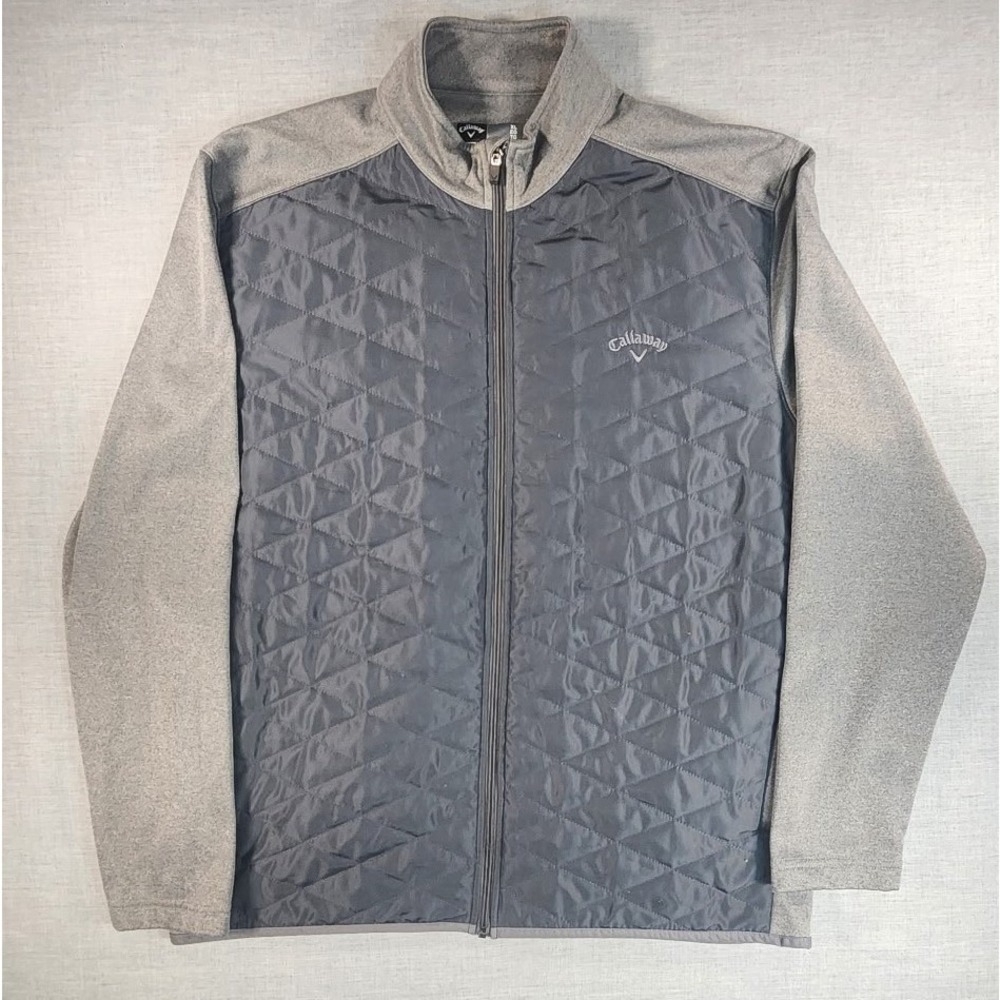 Callaway Mens XL Hybrid Golf Jacket Gray Quilted Full Zip Fleece Insulated Coat